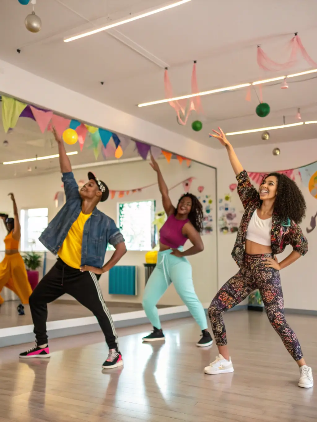 A vibrant photograph capturing participants engaged in a contemporary dance workshop, showcasing fluid movements and expressive gestures, set in a spacious studio with natural light, reflecting the dynamic energy of ASSOCIATION CORPS ET GRAPHIE.